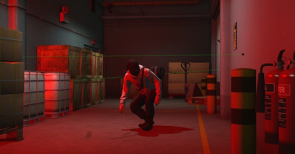 Player avoiding security lasers